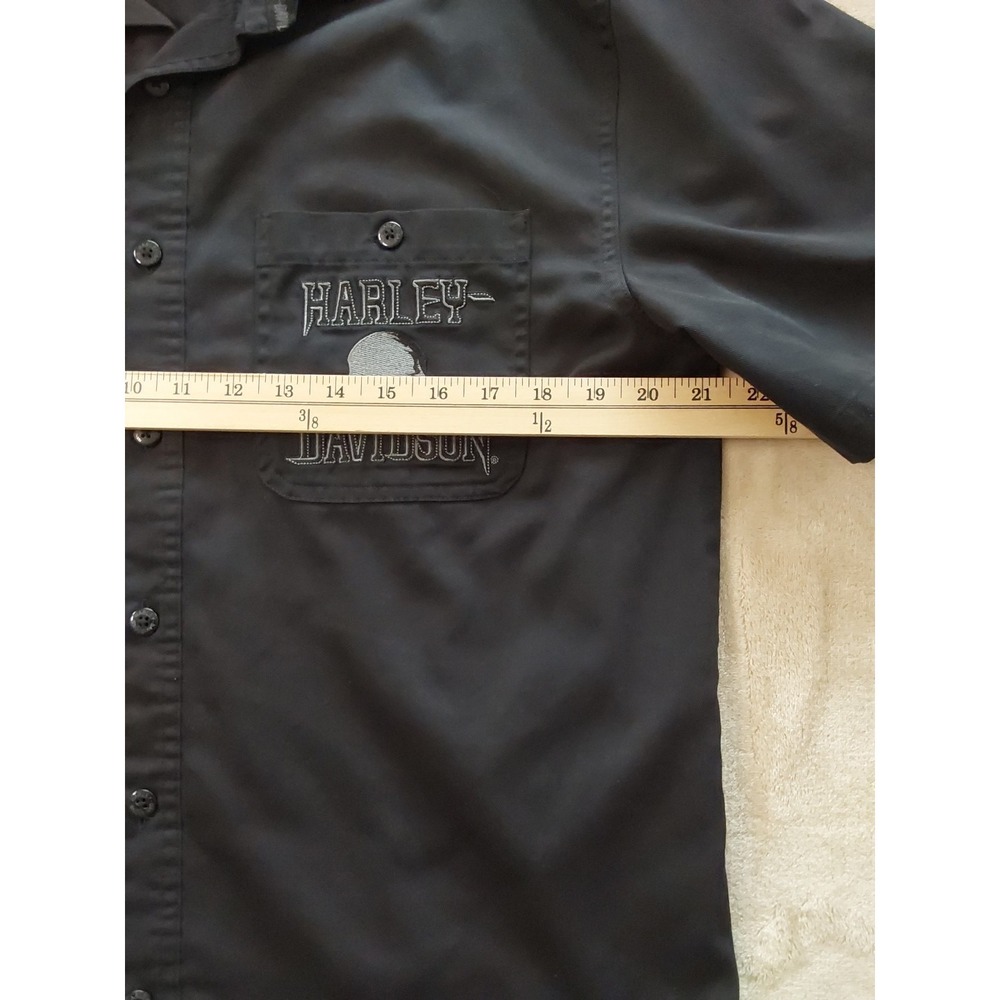 Harley Davidson Skull Button Up Shirt Mens Medium Black Short Sleeve Biker - Picture 8 of 15
